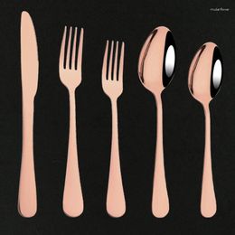 Dinnerware Sets Wedding Mirror Rose Gold 5Pcs Cutlery Set Stainless Steel Tableware Dessert Fork Spoon Knife Western Flatware