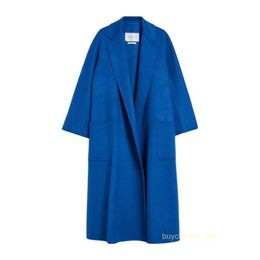 Women's Coat Cashmere Coat Luxury Coat MAX Maras Womens Cashmere Fabric Handsewn Blue Long Coat