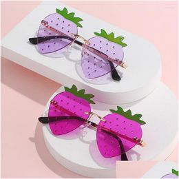 Sunglasses Frameless Stberry Quirky Personality Female Trendy Prom Party Glasses Cute Drop Delivery Dhp6W