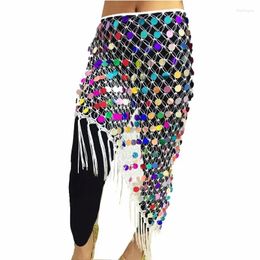 Stage Wear Style Belly Dance Hip Scarf Wrap Belt Skirt Long Tassel Triangle Hand Crochet Sequin Coin Accessories Training Clothes