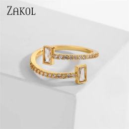 Bands ZAKOL Delicate Geometric Gold Colour Rings for Woman Korean Fashion Jewellery New Goth Student Girl Accessories