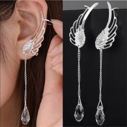 Earrings European and American Fashion Angel Wings Crystal Earrings for Women Drop Dangle Ear Stud Long Cuff Clip Tassel Ear Jewellery Gift