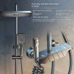 Bathroom Shower Sets Gun Grey Gray System Intelligent Bathroom Digital Display Shower Faucet Set 4-way Rainlfall Bathroom Mixer Bidet Shower Set T240422