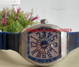 selling Top quality luxury men 039S Sports Watches COLLECTION V 45 SC DT YACHTING Silver Diamond Case Blue Dial Automatic Mens 8128126