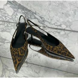Pointed Leopard Print Women Shoes Spring Summer High Heels Temperament French Short Heels Single Shoes Fashion Sexy Sandals 240422