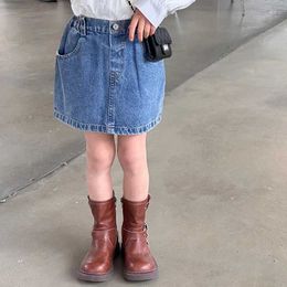 Skirts Summer baby girls solid Colour denim Hip wrap skirt children casual all-match 2-7Y H240423