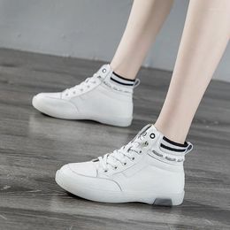 Boots High Top Leather Ankle For Women Autumn Winter Soft Soled Small White Shoes Casual Flat Bottomed Oversized Womens Shoe