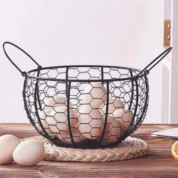 Baskets Egg Storage Baskets Multi Use Wire Egg Carrying Basket Creative Round Egg Organiser Basket For Household Ironic Egg Collector