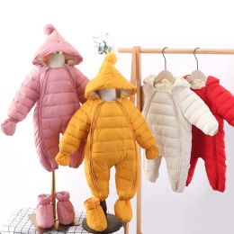 Coats MudiPanda 2021 Newborn Baby Jumpsuit Hooded Plus Velvet Warm Boys Snowsuit Toddler Snow Suit Baby Girl Cotton Overalls Rompers