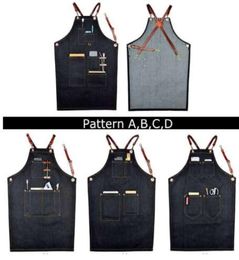 Unisex Denim Bib Apron Leather Strap Barista Baker Working Uniform for Bartender BBQ Chef Cook Household Cleaning Tools Supplies8826869