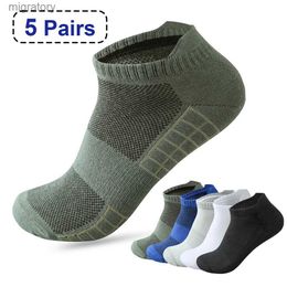 Men's Socks Mens breathable cotton sports socks high-quality knitted casual sporty summer slim fit short socks sizes 38-45 5 pairs yq240423
