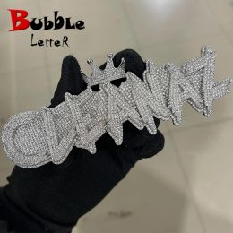 Necklaces Bubble Letter Name Necklace Personalised Customised Jewellery White Gold Plated Crown Bail Rapper Bling Charms Hip Hop 2022 Trend