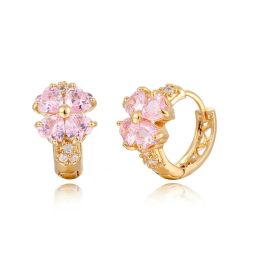 Earrings Luck Four Leaf Clover Flower Love Heart CZ Circle Small Loop Huggie Hoop Earrings For Women Child Girls Kids Gold Colour Jewellery