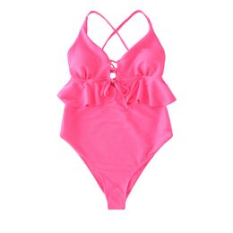 New European and American Fashion Swimsuit Women's Swimsuit Solid Sexy Rose One Piece Swimsuit
