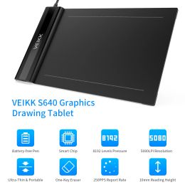 Tablets VEIKK S640 Graphic Pen tablet 6 x 4 inch Ultra Thin OSU New Digital Drawing Tablet with BatteryFree Pen 8192 Levels Pressure