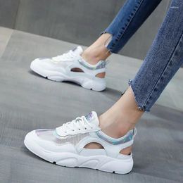 Casual Shoes Athletic For Women Sneakers Mesh Breathable Leather Flat Woman Footwear Pink Lace Up Sports Luxury High Quality Spring 39
