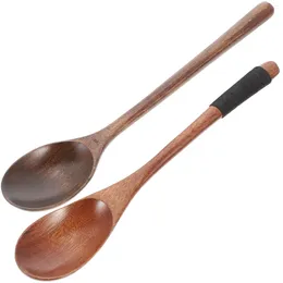 Coffee Scoops 2 Pcs Wooden Spoon Ladle Long Handle Small Scoop Espresso Stirrer Polyester