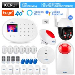 Control KERUI W204 Wireless Home Alarm 4G GSM WIFI Alarm System Smart Life APP Alexa Motion Sensor Door Sensor RFID Card