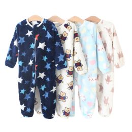 One-Pieces Toddler Bodysuits Girls Flannel Rompers Children Casual Sleepwear Costume Onesies For Boy Cartoon Print Plus Velvet Baby Pyjamas