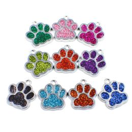Tags 50PCS Personalized Small Dog Cat Tags Alloy Dog Pet Name ID Tag Glitter Paw Name Tag For Dogs Pet Pendant Dog Collar Accessories