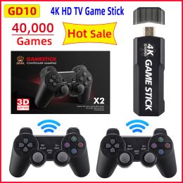 Consoles Game Stick 4K GD10 Portable Video Game Console Wireless Controllers HD TV Retro Game Console 40000+ Games For PS1/N64/DC