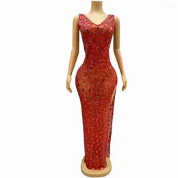 Stage Wear Red Mirror Split Evening Party Dresses Slim Drag Costume Sexy Festival Show Costumes Dress Birthday Special Ocassion