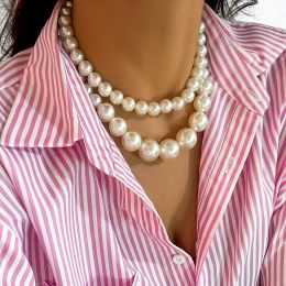 Necklaces DIEZI Exaggerated Elegant Big Pearl Beads Choker Necklace For Women Female New Luxury Bride Clavicle Chain Necklace Jewellery