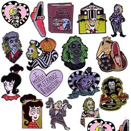 Pins Brooches Tools 20Colors Halloween Beetlejuice Badge Cute Movies Games Hard Enamel Collect Cartoon Brooch Backpack Hat Bag Coll Dhloa