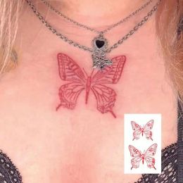 Tattoos Waterproof Temporary Tattoo Sticker Red Butterfly Pattern Arm Wrist Chest Fake Tattoo Sticker Female Girl Flash Tattoo