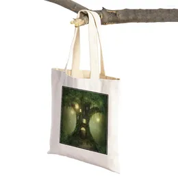Shopping Bags Fantasy Forest Tote Lady Handbag Both Sided Shopper Supermarket Bag Fairy Tale World Mushroom House Canvas Women