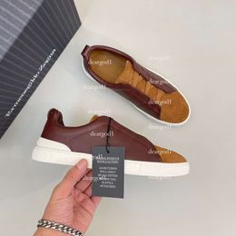 Zegna Designer Casual Shoes Triple Stitch Low Top Sneaker Stripes Social Wedding Party Quality Leather Shoe Zegnas Logo Kk 72