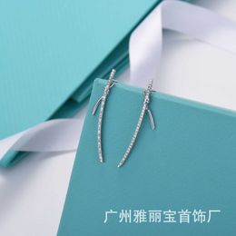 Designer brand tiffayss New Full Diamond Knot Earrings Plated with 925 Silver Needle 18K True Gold Womens Exquisite High Grade Bow 8OT2