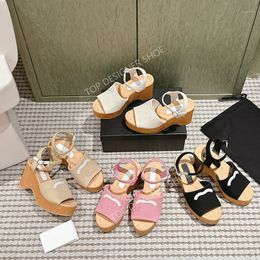 Sandals Cloth Letter Platform Wedge Ankle Strap High-heels Shoes Luxury Designer Womens Factory Footwear