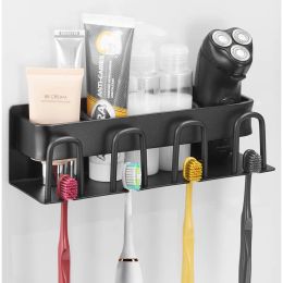 Heads Bathroom Stainless Steel Stick Hook Wall Mounted Toothpaste and Toothbrush Holder Waterproof Electric Tooth Brush Holder