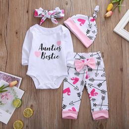Clothing Sets 0-18Months Born Girls 4pcs Clothes Set White Baby Bodysuit Tops Tie Pants Hairbands Hats Spring Fall
