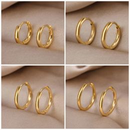 Earrings Stainless Steel Earrings Minimal Glossy Hoop Earrings For Women Jewelry Gold Color Tiny Cartilage Piercing Accessory Trendy Gift