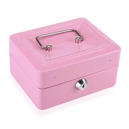 Boxes Money Cash Coin Register Insert Tray Cashier Drawer Storage Mini Style Pink Portable Steel Lockable Cash Money Safe Security Box