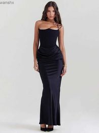Basic Casual Dresses Strapless Backless Sexy Evening Party Maxi Long Dress Vestido for Women Autumn Winter Sleeveless Bodycon Dresses Outfits GiftL2404