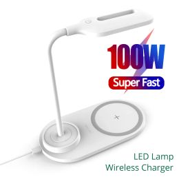 Chargers 100W Wireless Charging LED Table Lamp For Samsung S22/S10/Note10 Fast Wireless Charger For iPhone 12 11Pro/Xr/Xs/8 Adjustable