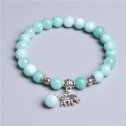 Strands Female lucky Blue amazonite beads metal elephant charm bracelet for women ladies bracelet jewelry gifts dropshipping wholesale