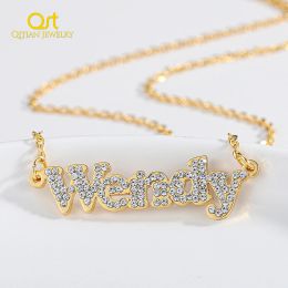 Necklaces Personalized BlingBling Name Necklace Custom Gold Stainless Steel Jewlery For Women Gift Crystal Nameplate Name Pendant For Her