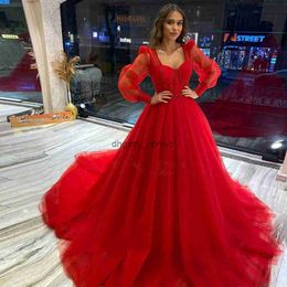 Red Boho A Line Wedding Dresses Puffy Sleeve Beading Bridal Gown Sweetheart Tulle Vestido De Festa Plus Size