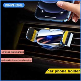 Cell Phone Mounts Holders Mini Wireless Charging Phone Holder In Car 15W Portable Car Holder Automatic Clamping Cellphone Holder Auto Interior Accessories Y240423