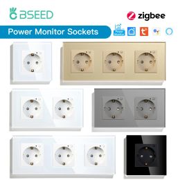 Plugs Bseed Single Zigbee Energy Monitor Wall Sockets Double Smart Metre Sockets Google Smart Life App Control Alexa Triple Sockets Eu