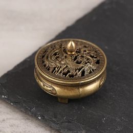 Antique Brass Pocket Dragon Phoenix Incense Hollow Mini Ornaments Chinese Ancient Tea Desk Decor 240418