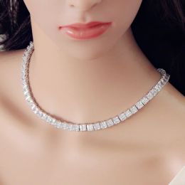 Necklaces Pera High Quality Sparkling Cubic Zirconia Big Princess Cut CZ Costume Party Choker Necklace Earrings Jewellery Set for Women J375