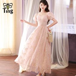 Party Dresses Tingfly Summer Fashion Vintage Elegant Puff Sleeve A Line Midi Long Dress Sweet Lady Girl Cute Hihg Quality Embroidery