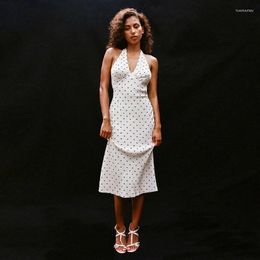 Casual Dresses Ref0rm Women's Vintage Hanging Neck Polka Dot White Female Vacation Sexy Seaside Skirt Y2k Summer Dress For Women