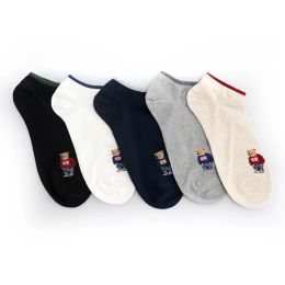 lasapparatuur 5 Pairs Gentleman Cartoon Bear Men's Socks Cotton Thin Haruku Breathable Summer Business Personality Boat Sox Christmas Gift