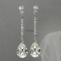 Dangle Chandelier Huitan Luxury Women Long Hanging Earrings with AAA Pear Cubic Zircon Simple Elegant Bride Wedding Earrings High Quality Jewellery d240323